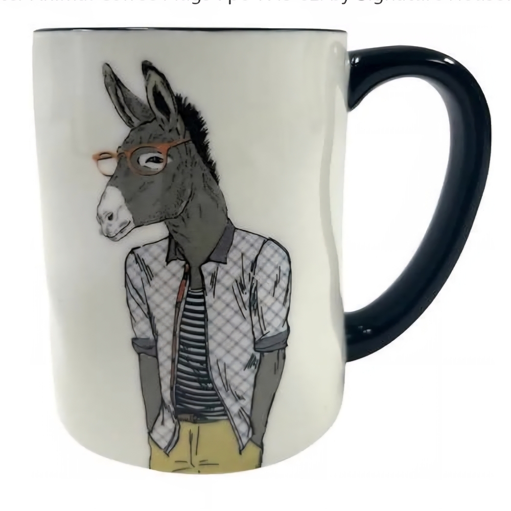 BNWOT Hipster Donkey Coffee Or Tea Mugs 17.5 oz/518 ml by Signature Housewares